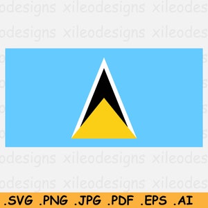 May include: The flag of Saint Lucia features a black triangle with a yellow triangle inside, on a light blue background.