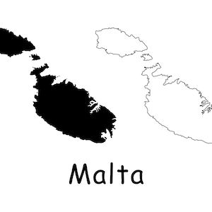 Mapa de Malta, Mapa de Malta, Mapa de Malta con líneas de contorno sólido detallado en blanco y negro, Descarga digital instantánea svg png eps ai