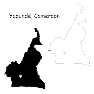 Yaounde Kamerun Karte Hauptstadt Landort Pin Schwarz Weiß Silhouette Umriss Geografie Region Kamerunische Karten jpg svg png ai eps