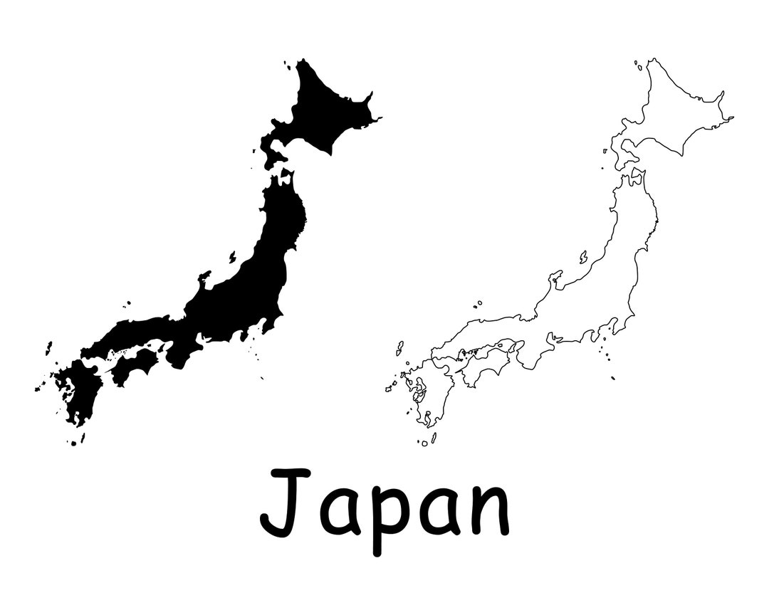 Map of Japan, Japanese Map, Black and White Detailed Solid Outline