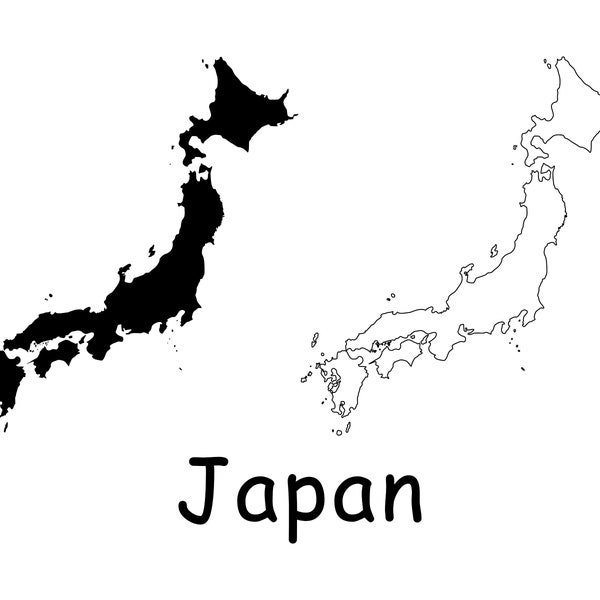 Map of Japan, Japanese Map, Black and White Detailed Solid Outline Boundary Country Map of Japan, Instant Digital Download svg png eps ai