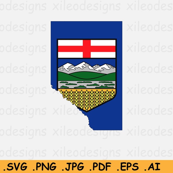 Alberta Canada Map Flag SVG, Alberta Canadian Province Flag Map, AB CA Map Flag Instant Download Digital Icon Clipart svg eps ai png jpg pdf