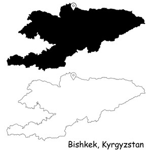Bishkek Kirgistan Landkarte Stadtplan Pin Schwarz Weiß Silhouette Umriss Geografie Region Region Hauptstadt Karte jpg svg png ai eps