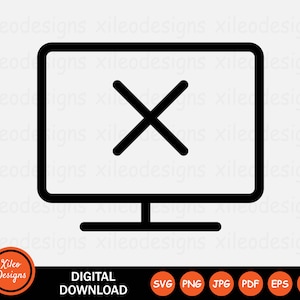 Skärm av ikon SVG datorskärm PC fel X tecken symbol Cricut vektorgrafik vektor digital nedladdning Clipart png jpg eps ai pdf