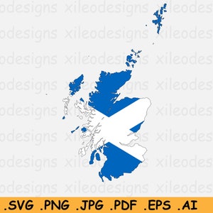 Scotland Map Flag SVG - Scottish Cricut Cut File, Royaume-Uni, Country Nation Outline Atlas, Clipart Vector Icon, eps ai png jpg pdf