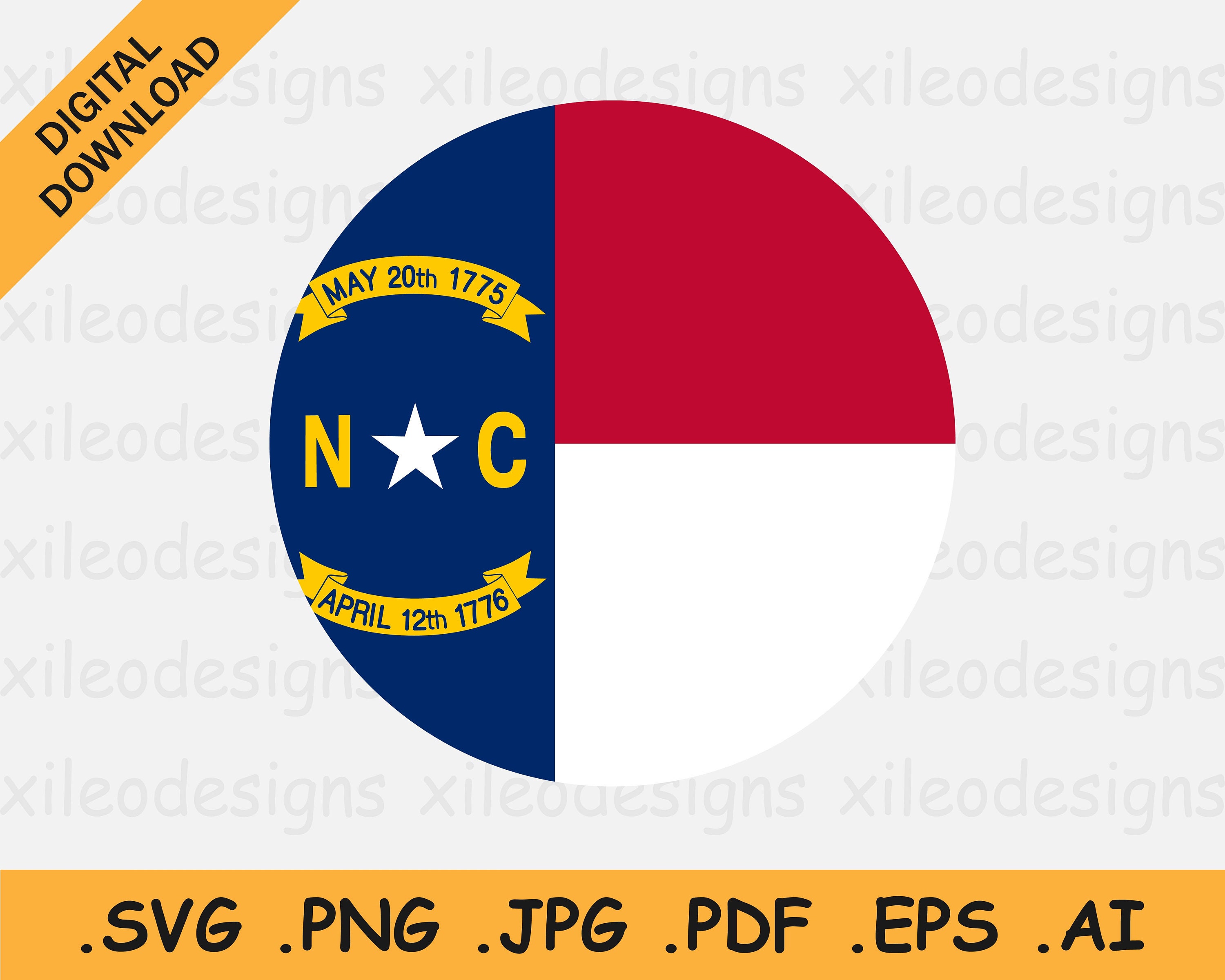 North Carolina Round Flag SVG - NC USA Circular Circle State Banner ...