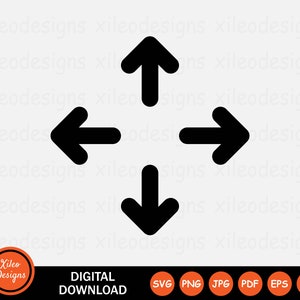 May include: Black and white directional arrows pointing up, down, left, and right. The arrows are in a square shape.