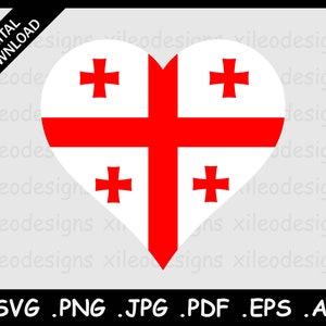Georgia Heart Flag SVG, Georgian Love Shape Country Banner, National Nation Clipart Vector Icon Digital Cricut Cut File, eps ai png jpg pdf