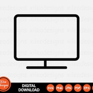 May include: A black and white digital illustration of a computer monitor. The monitor has a rectangular screen and a stand. The image includes the text "DIGITAL DOWNLOAD" and file type icons. The logo for "Xileo Designs" is also present.