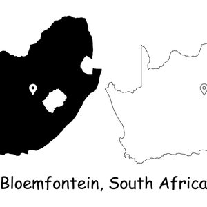 Bloemfontein Südafrika Karte Hauptstadt Landkarte Pin Schwarz Weiß Silhouette Umriss Geografie Region Landkarten jpg svg png ai eps