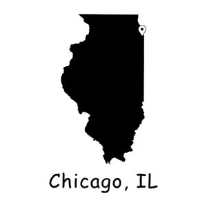 Ville de Chicago sur la carte de l'État de l'Illinois, carte des États-Unis de Chicago IL, Illinois, Chicago Illinois emplacement Pin Drop carte téléchargement numérique instantané svg png eps