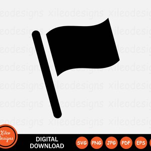 May include: Black and white silhouette of a flag on a pole. The flag is waving in the wind. The image is a digital download.