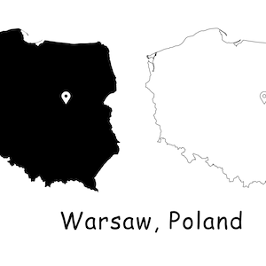 Warschau Polen Karte Hauptstadt Landort Pin Schwarz Weiß Silhouette Umriss Geografie Region Ort Polnische Karte jpg svg png ai eps
