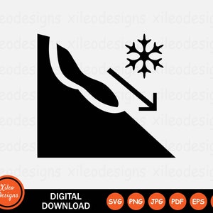 May include: Black and white graphic of a ski slope with a snowflake and a downward arrow, indicating a downhill run. The image includes the text "DIGITAL DOWNLOAD" and the seller's logo.