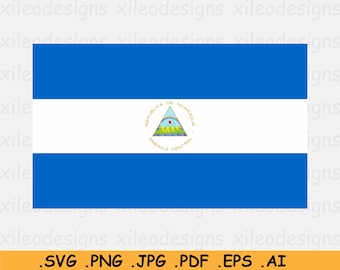 Bandera de Nicaragua SVG, Bandera nacional nicaragüense del país, Descarga digital instantánea, Clipart Vector Graphic File - eps ai png jpg pdf