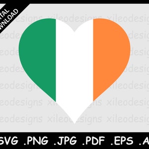 May include: A digital download graphic featuring a heart divided into three vertical sections. The left section is green, the center is white, and the right section is orange, representing the colors of the Irish flag. Text at the top reads "DIGITAL DOWNLOAD".