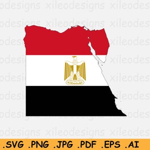 Ägypten Flagge Karte SVG, Ägyptische Digitale SVG Karte Flagge, Land Nation Silhouette Umriss Atlas Scrapbook Clipart Vektor Icon, eps ai png jpg pdf