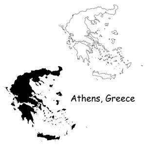 Athen Griechenland Karte Hauptstadt Landort Pin Schwarz Weiß Silhouette Umriss Geografie Region Griechenland Europa Karte jpg svg png ai eps