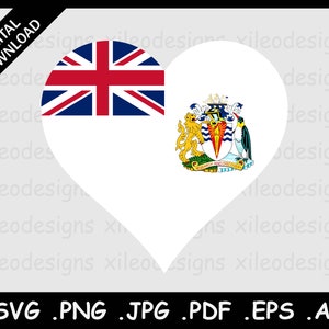 Puede incluir: Un diseño en forma de corazón que presenta las banderas del Reino Unido y las Islas Malvinas. El lado izquierdo del corazón muestra la bandera de la Union Jack, mientras que el lado derecho muestra la bandera de las Islas Malvinas, que incluye un escudo con un barco y pingüinos.
