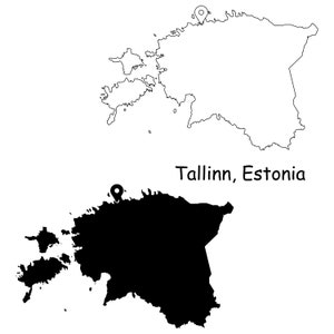 Tallinn Estland Karte Hauptstadt Landort Pin Schwarz Weiß Silhouette Umriss Geografie Region Landkarten Estnisch jpg svg png ai eps