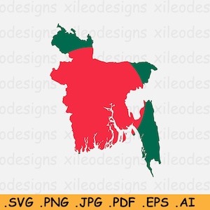 Bangladesh Map Flag SVG - Map of Bangladesh, Bangladeshi Flag, Bangladesh Map SVG, Instant Digital Download Country Icon, eps ai png jpg pdf