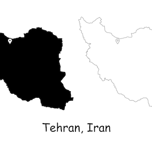 Teerã Irã Mapa Capital Cidade País Localização Pin Preto Branco Silhueta Contorno Geografia Região Área Mapa da Pérsia Iraniana jpg svg png ai eps