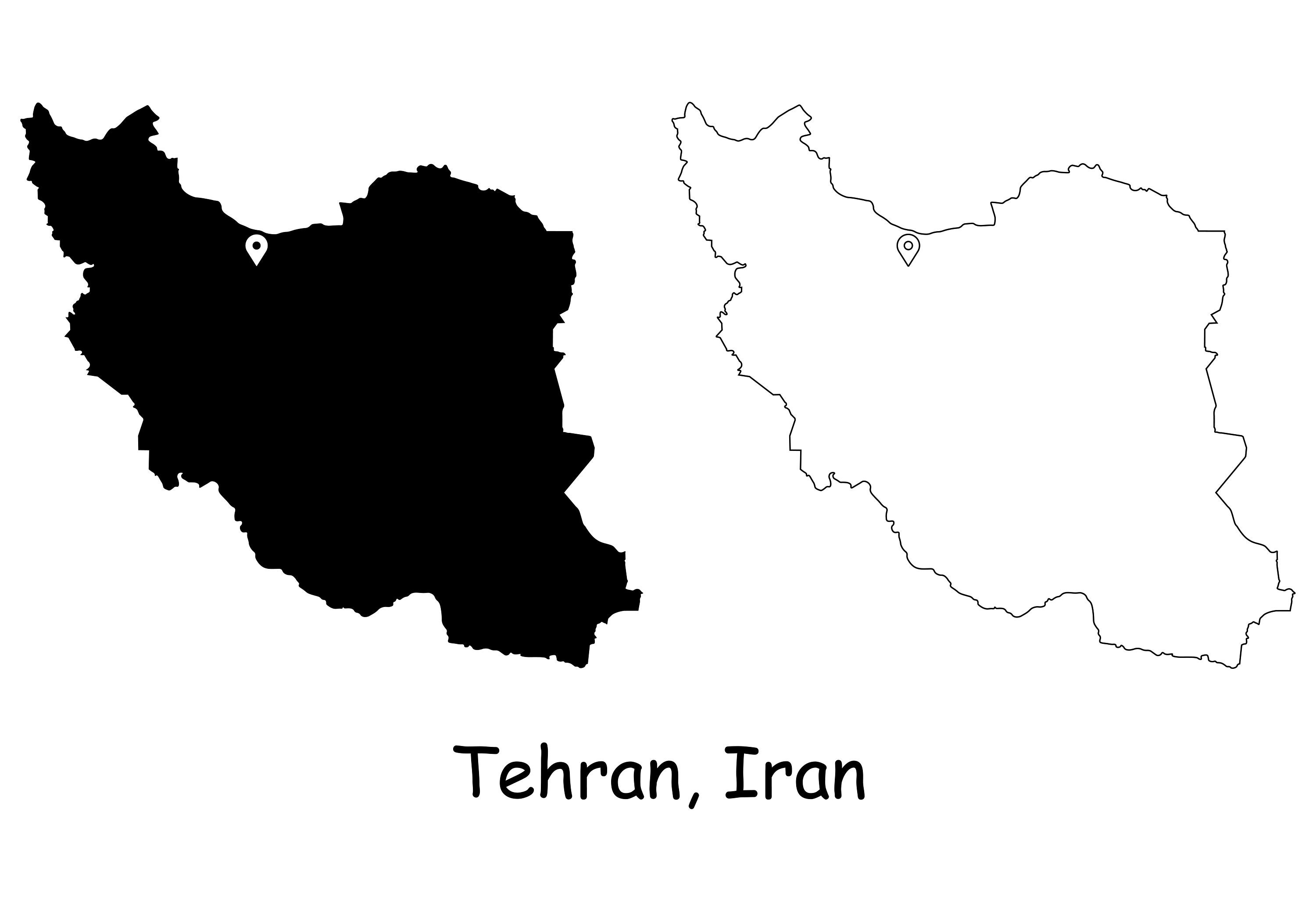 Tehran Iran Map Capital City Country Location Pin Black White | Etsy