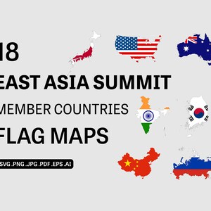 Ostasien Gipfel Mitgliedsländer Flagge Karten SVG Bundle Set, nationale Grenze Grenze Umriss Geographie Atlas Vektor-Symbol, eps ai png jpg pdf