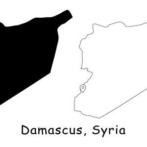 Damaskus Syrien Karte Hauptstadt Landort Pin Schwarz Weiß Silhouette Umriss Geografie Region Ort Syrische Karten jpg svg png ai eps