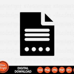 Arquivo Documento Ícone SVG - Página Papel Nota Negócio Contrato Nota Sinal de texto Símbolo Cricut Clipart Vetor Download digital png jpg pdf eps ai