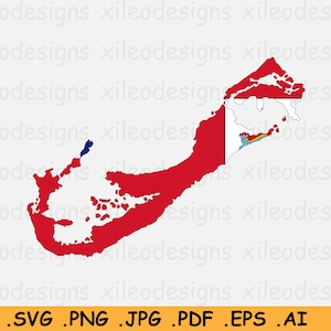 Bermuda Kaart Vlag SVG, Bermudian Flag Map, British Overseas Territory, Verenigd Koninkrijk, Instant Digital Download Icon - eps ai png jpg pdf