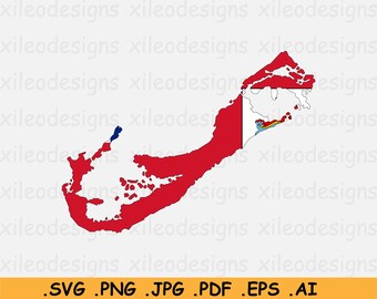Bermuda karta flagga SVG, Bermudiansk flagga karta, Brittiska utomeuropeiska territorier, Storbritannien, ikon för direkt digital nedladdning - eps ai png jpg pdf