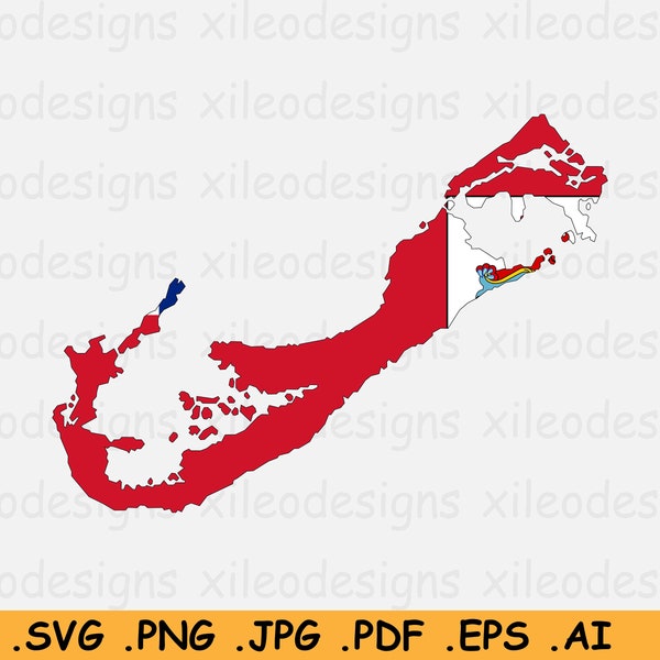 Bermuda Map Flag SVG, Bermudian Flag Map, British Overseas Territory, United Kingdom UK, Instant Digital Download Icon - eps ai png jpg pdf