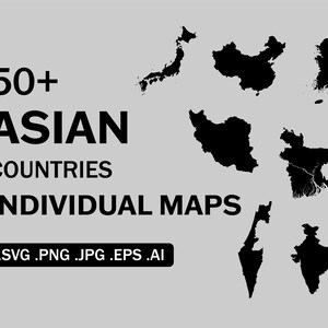 Pays asiatiques individuels Cartes SVG, Asie Nation Pays National Map Set, Cricut Cut File Silhouette Vector Clipart Icon svg eps ai png jpg