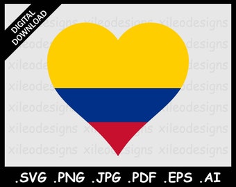 Colombia Heart Flag SVG, Colombian Love Shape Banner National Nation Country Clipart Vector Icon Cricut Cut File Digital, eps ai png jpg pdf