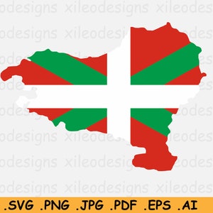 Baskenland Flagge Karte, Spanische Kommune mit Ikurrina, Umrandungsform, Cricut SVG Cut File Clipart- eps ai png jpg pdf