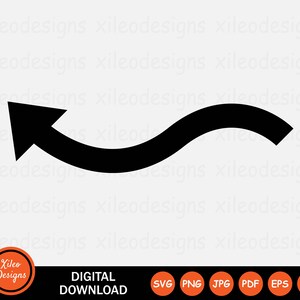 Golf pijl links omhoog pictogram SVG golvende curve bochtige aanwijzer png jpg eps ai pdf digitale download vector teken symbool Cricut grafische clipart