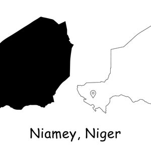 Niamey Niger Karte Hauptstadt Landort Pin Schwarz Weiß Silhouette Umriss Geografie Region Afrika Landkarten jpg svg png ai eps
