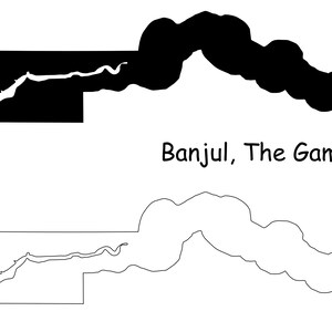 Banjul Die Gambia Karte Hauptstadt Landort Pin Schwarz Weiß Silhouette Umriss Geografie Region Gambian Maps jpg svg png ai eps