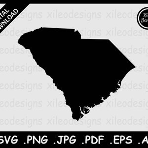 South Carolina Karte SVG, SC USA State Border Border South Carolinian United States Black Silhouette Cricut Cut File png jpg jpeg pdf eps ai