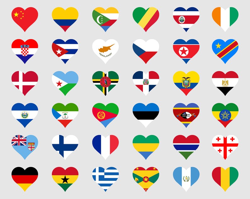 WORLD Countries National Heart Flags SVG Bundle Set Every Etsy