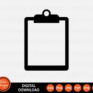 May include: Black and white icon of a clipboard with a rounded top and a clip at the top. The clipboard is empty.