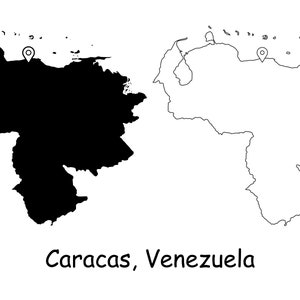 Caracas Venezuela Karte Hauptstadt Landort Pin Schwarz Weiß Silhouette Umriss Geografie Region Bereich Platzkarten jpg svg png ai eps