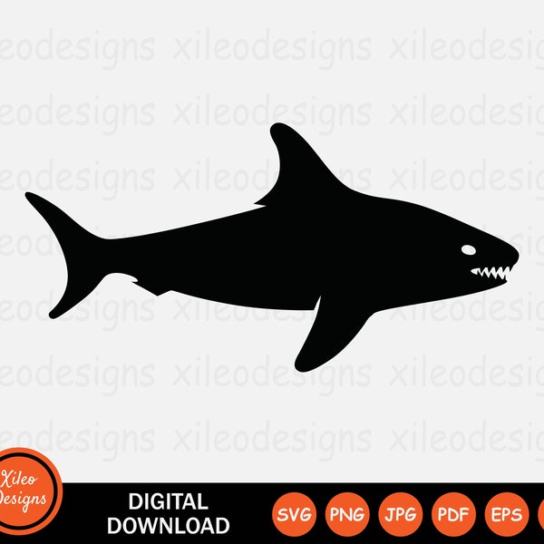 Hai Icon SVG - Side View Profil Big Fish Killer Tier Kreatur Vektor Symbol Zeichen Grafik Clipart Cricut Digital Cut png jpg eps pdf ai