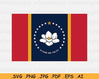 Mississippi Flag SVG, New MS US usa State Banner, Verenigde Staten van Amerika, Clipart Vector Graphic Icon Instant Download, eps ai png jpg pdf