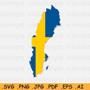 Zweden Vlag Kaart SVG - Zweedse Cricut Cut File, Land Natie Silhouet Lijn Atlas E.U., Scrapbook Clipart Vector Icon - eps ai png jpg pdf