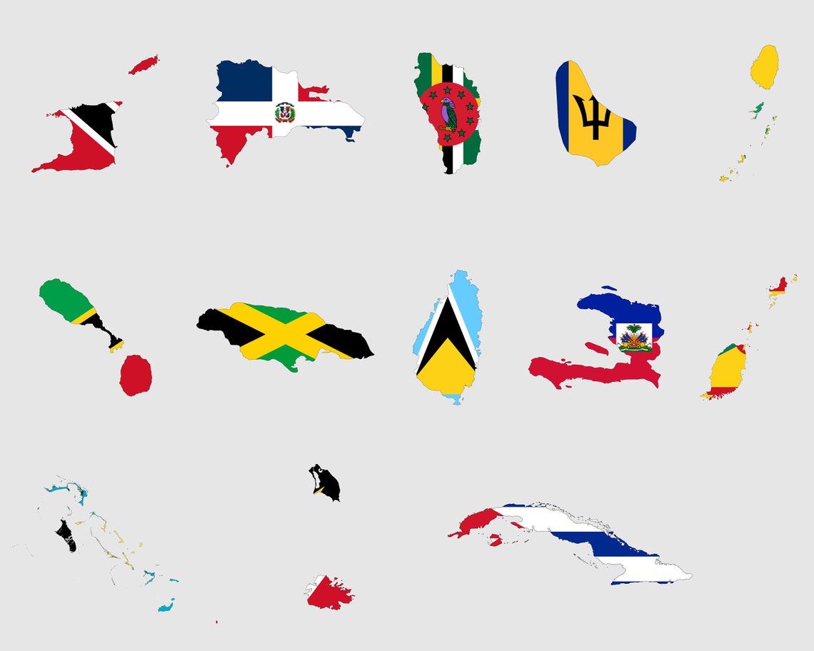Caribbean Countries Flag Maps Bundle Country National Border Etsy