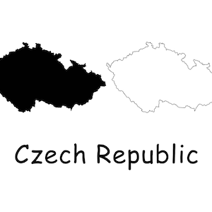 Mapa de la República Checa, mapa de Chequia, contorno sólido detallado en blanco y negro, mapa de país, descarga digital instantánea svg png eps ai