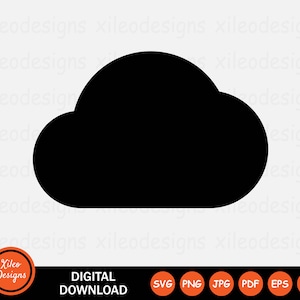 May include: Black silhouette of a cloud shape. Digital download for crafting and design projects.