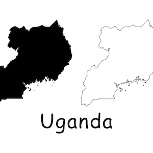 Karte von Uganda, Uganda, detaillierte schwarz-weiße Landkarte mit solidem Umriss von Uganda, sofortiger digitaler Download svg png eps ai